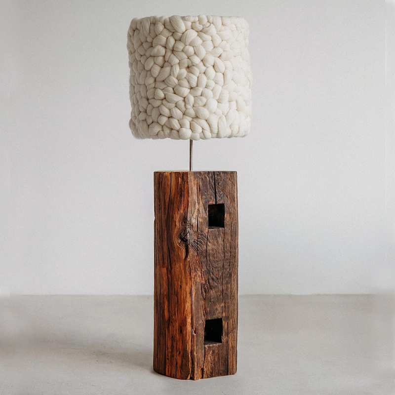 Торшер с вязаным абажуром Woolen Floor Lamp Белый Коричневый Торшер с вязаным абажуром Woolen Floor Lamp Белый Коричневый в Рязани | Loft Concept