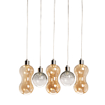 Люстра с 3-мя плафонами волнообразной формы цвета янтарь и 2-мя прозрачными шарообразными плафонами Lucid Rain  варинант исполнения - 1 | Loft Concept в Рязани
