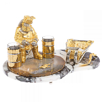 Икорница со стопками с декором "Рыбак с санями" с гравировкой на подставке из натуральных камней Агат Мрамор Decorative Cavair Dishes варинант исполнения - 4 | Loft Concept в Рязани