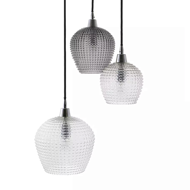 Подвесной светильник каскадный с 3-мя фактурными стеклянными плафонами Cascade with Relief Lampshades Прозрачный Сливовый Серый Подвесной светильник каскадный с 3-мя фактурными стеклянными плафонами Cascade with Relief Lampshades Прозрачный Сливовый Серый в Рязани | Loft Concept