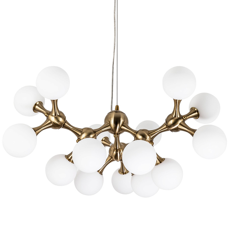 Люстра с плафонами из стеклянных шаров Pearls Suspension Brass Chandelier Белое матовое стекло Латунь Люстра с плафонами из стеклянных шаров Pearls Suspension Brass Chandelier Белое матовое стекло Латунь в Рязани | Loft Concept