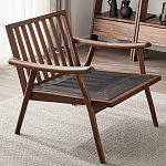 Кресло c каркасом из массива дерева и мягкой кожаной обивкой Walnut Armchair варинант исполнения - 8 | Loft Concept в Рязани