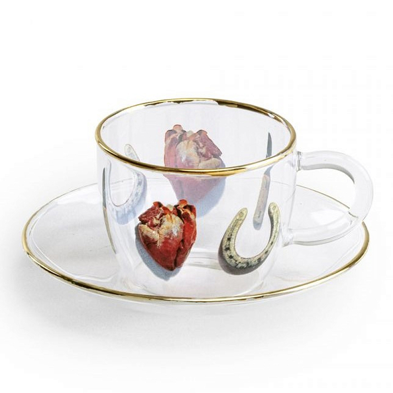 Кофейная пара Seletti I Love You Прозрачный Золотой Красный Кофейная пара Seletti I Love You Прозрачный Золотой Красный в Рязани | Loft Concept