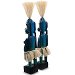 Комплект из 2-х деревянных статуэток Asmat Straw Headdress Statuettes Blue варинант исполнения - 4 | Loft Concept в Рязани