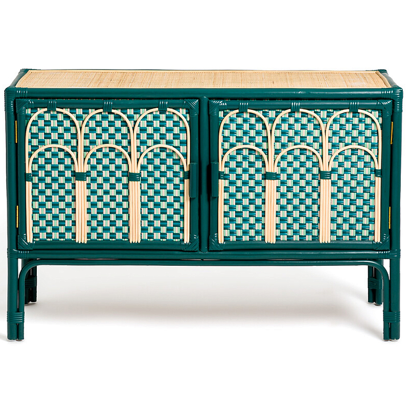 Комод для посуды из ротанга Felice Rattan Green Древесина Зеленый Комод для посуды из ротанга Felice Rattan Green Древесина Зеленый в Рязани | Loft Concept