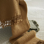 Плед из шерсти цвета охры с бахарамой Waffle Comfort варинант исполнения - 6 | Loft Concept в Рязани