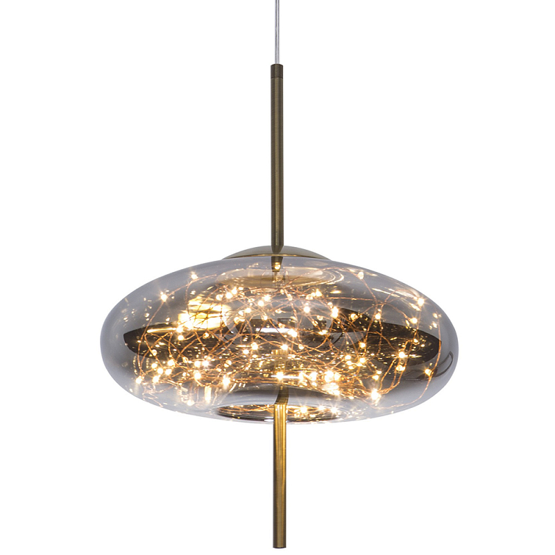 Подвесной светильник с гирляндой внутри стеклянного плафона Garland Glass Flat Hanging Lamp Дымчатый (Smoke) Латунь Подвесной светильник с гирляндой внутри стеклянного плафона Garland Glass Flat Hanging Lamp Дымчатый (Smoke) Латунь в Рязани | Loft Concept
