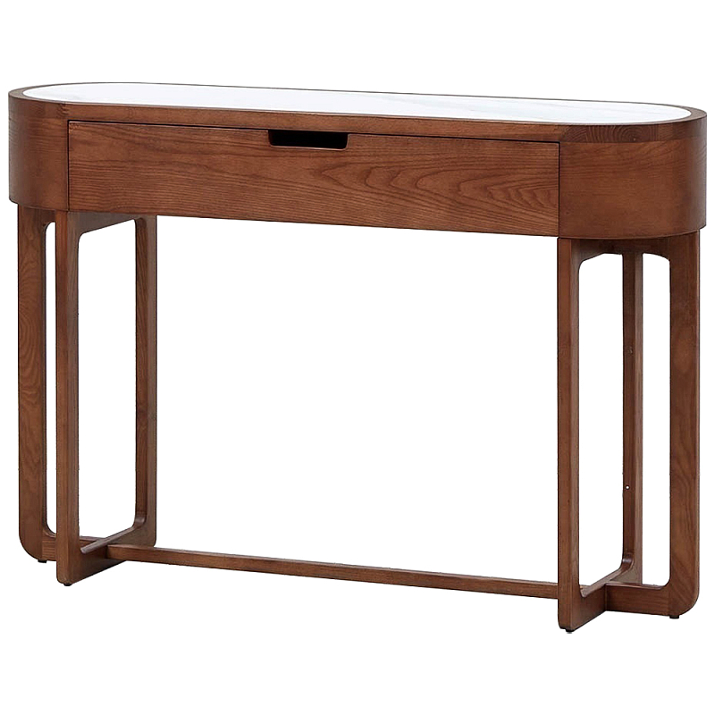 Консоль деревянная с мраморной столешницей Gote Marble Console Коричневый Белый Мрамор Bianco Консоль деревянная с мраморной столешницей Gote Marble Console Коричневый Белый Мрамор Bianco в Рязани | Loft Concept