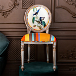 Стул бежевый в разноцветную полоску из натурального бука с изображением птиц и цветов Blooming Blue Birds Colorful Stripes Chair варинант исполнения - 5 | Loft Concept в Рязани