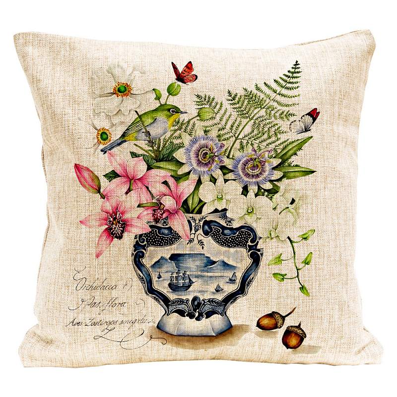 Декоративная подушка Exotic Bouquet Pillow Мульти Бежевый Декоративная подушка Exotic Bouquet Pillow Мульти Бежевый в Рязани | Loft Concept