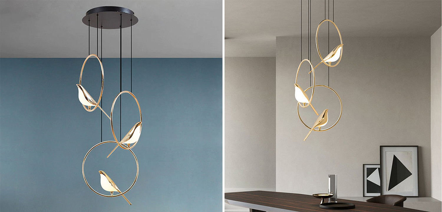 Люстра с золотыми птичками в кольцах NOMI Chandelier Three birds Люстра с золотыми птичками в кольцах NOMI Chandelier Three birds - Loft-Concept в Рязани