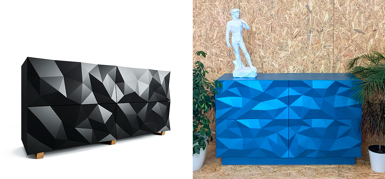 Комод с большими угловыми фигурами, две секции, 2 полки Geometric Greece Комод с большими угловыми фигурами, две секции, 2 полки Geometric Greece - Loft-Concept в Рязани