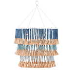 Люстра трехъярусная с декором из круглых деревянных бусин с кисточками Blue Wooden Beads Chandelier варинант исполнения - 1 | Loft Concept в Рязани