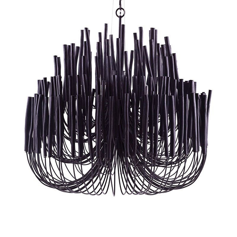 Люстра черная с несколькими ярусами деревянных палочек Bright Wooden Chandelier Черный Люстра черная с несколькими ярусами деревянных палочек Bright Wooden Chandelier Черный в Рязани | Loft Concept