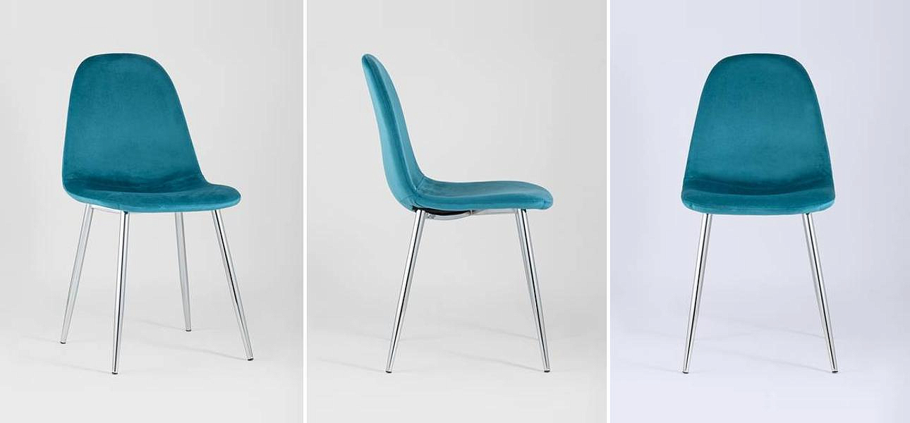 Стул Archie Chair Темно-Бирюзовый Велюр Хромированные ножки Стул Archie Chair Темно-Бирюзовый Велюр Хромированные ножки - Loft-Concept в Рязани