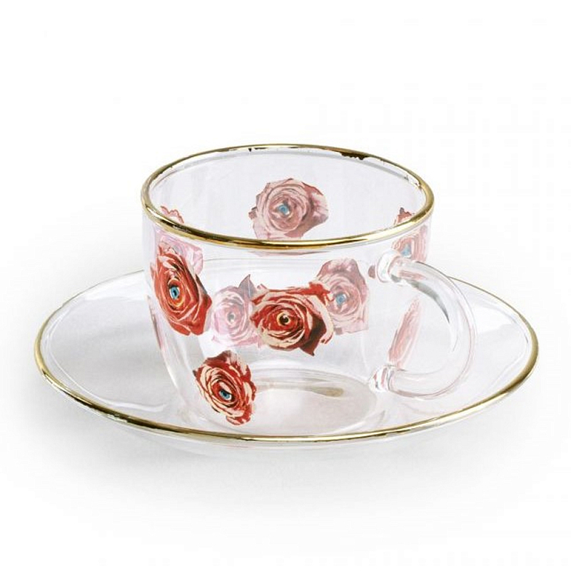 Кофейная пара Seletti Roses Прозрачный Золотой Красный в Рязани | Loft Concept 