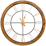 Часы настенные деревянные с римскими цифрами бронзового цвета Clock with History варинант исполнения - 1 | Loft Concept в Рязани