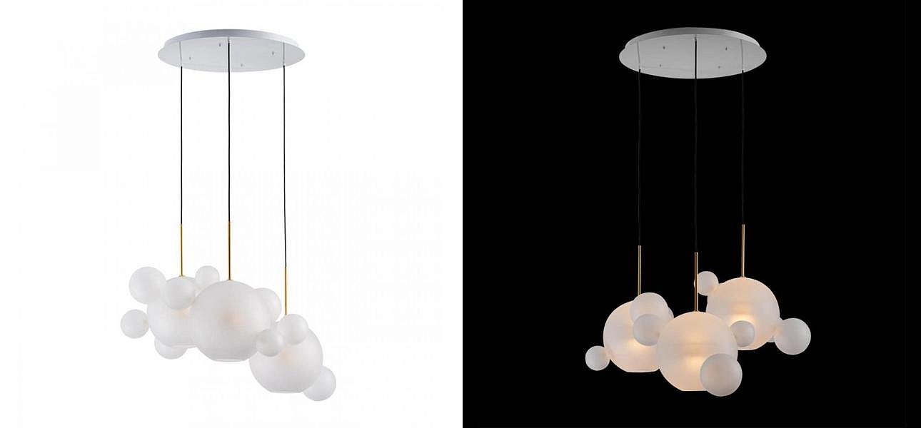 Светодиодный светильник Giopato & Coombes Bollr Bubble Chandelier Circle матовое белое стекло 3 плафона Светодиодный светильник Giopato & Coombes Bollr Bubble Chandelier Circle матовое белое стекло 3 плафона - Loft-Concept в Рязани
