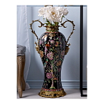 Ваза из фарфора черная с цветочной росписью и бронзовыми элементами Spring Garden варинант исполнения - 3 | Loft Concept в Рязани