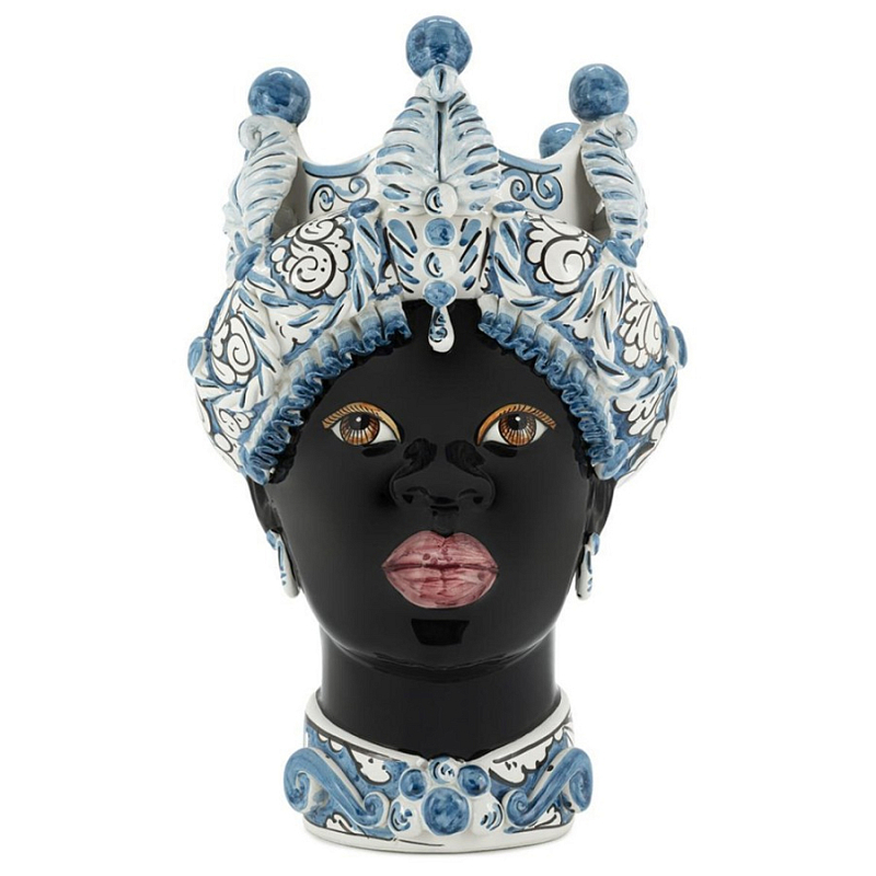 Ваза Vase Moro Lady Medium Leaves Blue Черный Голубой Белый Ваза Vase Moro Lady Medium Leaves Blue Черный Голубой Белый в Рязани | Loft Concept
