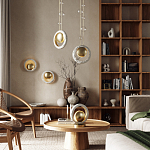 Подвесной светильник с бежевым текстурным кольцом и латунным шаром в центре Tactile  варинант исполнения - 6 | Loft Concept в Рязани