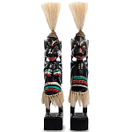 Комплект из 2-х деревянных статуэток Asmat Straw Headdress Statuettes Black Colorful Tattoo варинант исполнения - 4 | Loft Concept в Рязани