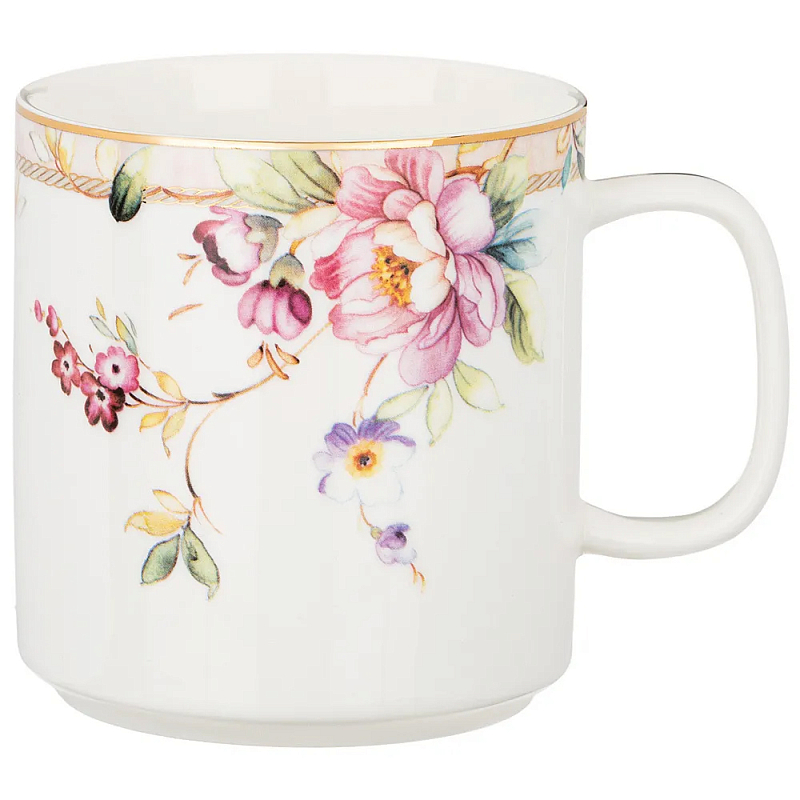 Кружка из фарфора белая с цветочным принтом 400 мл Flower Porcelain Collection Белый Мульти Кружка из фарфора белая с цветочным принтом 400 мл Flower Porcelain Collection Белый Мульти в Рязани | Loft Concept