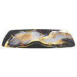 Обеденный стол с прямоугольной черно-золотой столешницей из стекла на 4-х металлических ножках Gold and Black Marble варинант исполнения - 3 | Loft Concept в Рязани