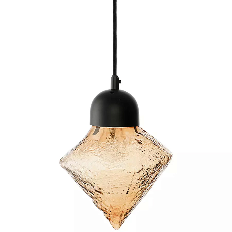 Подвесной светильник с янтарным рельефным плафоном Lamp with Frozen Glass Effect Янтарный Черный Подвесной светильник с янтарным рельефным плафоном Lamp with Frozen Glass Effect Янтарный Черный в Рязани | Loft Concept
