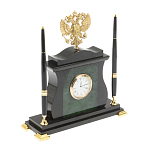 Часы настольные с Гербом России и 2-мя шариковыми ручками в комплекте Stone Clock варинант исполнения - 2 | Loft Concept в Рязани