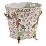 Кашпо с растительным и животным орнаментом на бронзовых ножках Turquoise Blooming Garden варинант исполнения - 2 | Loft Concept в Рязани