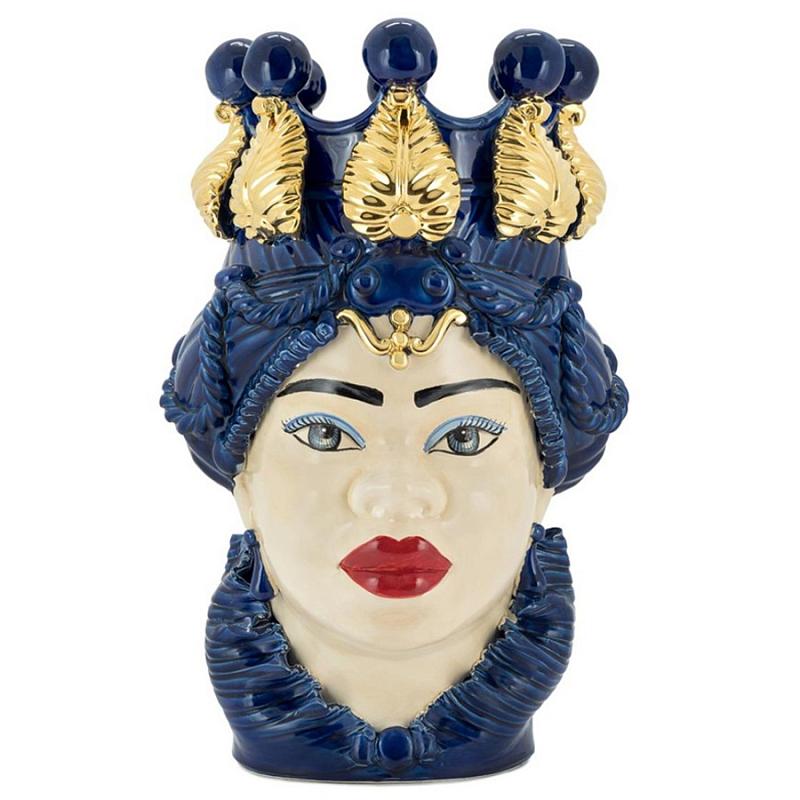 Ваза Vase Moro Lady Ltd Blue Бежевый Синий Золотой Ваза Vase Moro Lady Ltd Blue Бежевый Синий Золотой в Рязани | Loft Concept