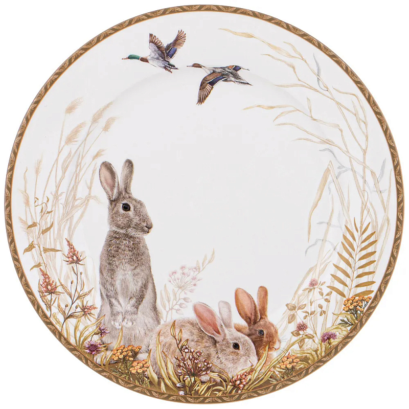 Тарелка закусочная из фарфора с изображением зайцев Hunting Porcelain Collection Белый Коричневый Мульти Тарелка закусочная из фарфора с изображением зайцев Hunting Porcelain Collection Белый Коричневый Мульти в Рязани | Loft Concept
