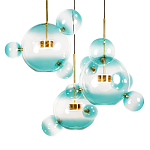 Люстра подвесная с прозрачными бирюзовыми стеклянными шарами и круглым основанием 3 лампы Giopato & Coombes варинант исполнения - 5 | Loft Concept в Рязани