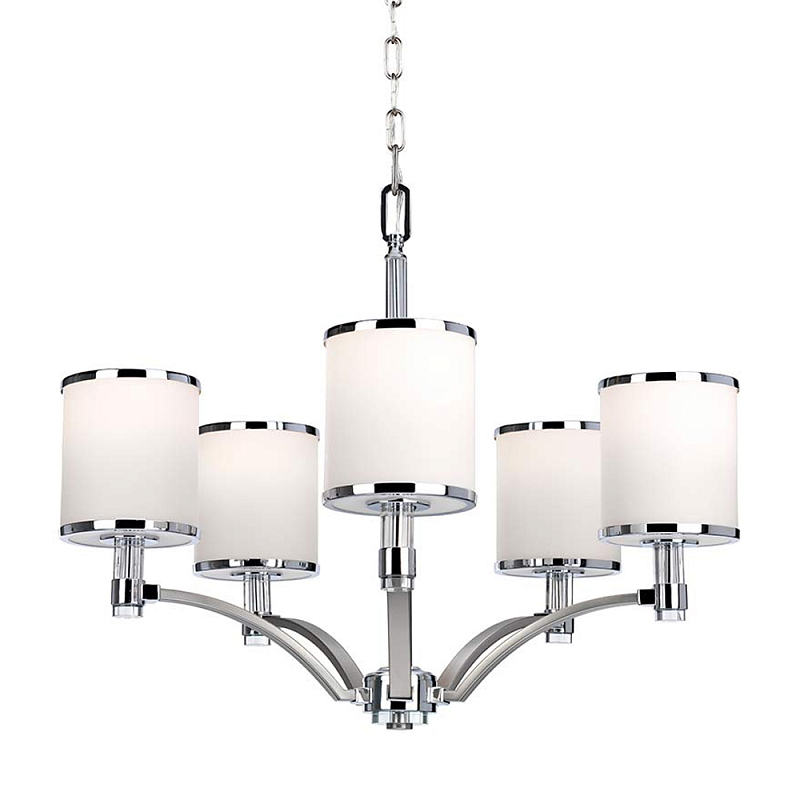 Люстра с белыми стеклянными плафонами в форме цилиндра Feiss Никель Хром Белый Бежевый в Рязани | Loft Concept 