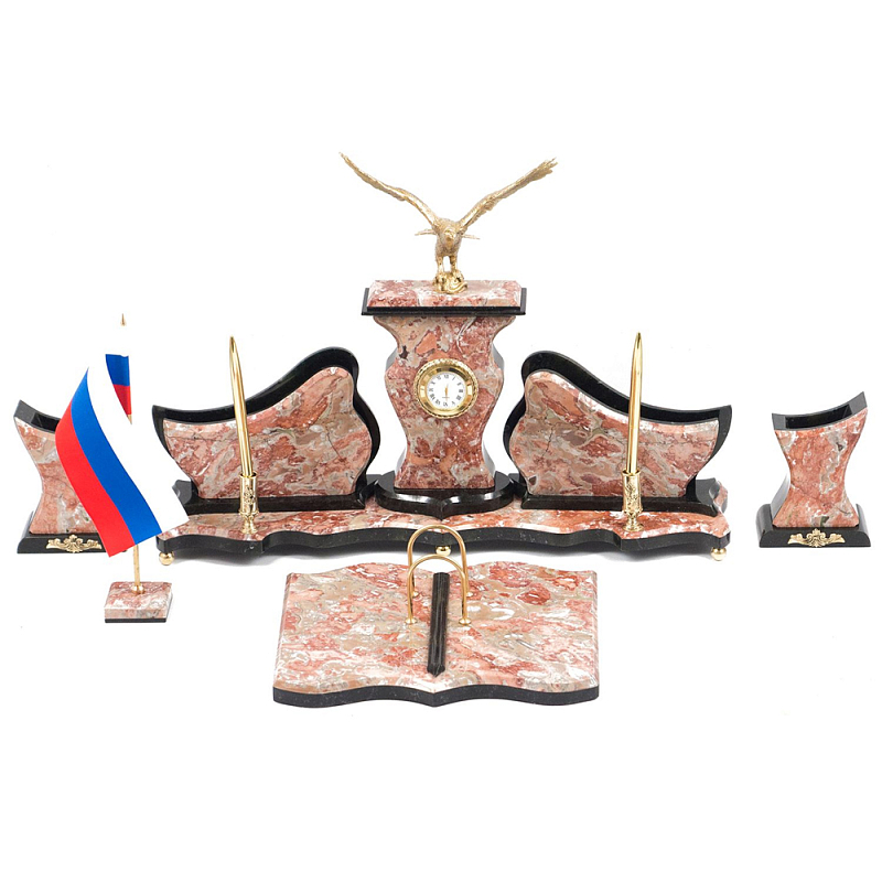 Настольный письменный набор из креноида с часами и декором в виде орла Marble Accessory Золотой Креноид Черный Настольный письменный набор из креноида с часами и декором в виде орла Marble Accessory Золотой Креноид Черный в Рязани | Loft Concept