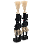 Комплект из 2-х деревянных статуэток Asmat Straw Headdress Statuettes Black Turquoise варинант исполнения - 2 | Loft Concept в Рязани