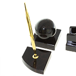 Настольный письменный набор из чёрного обсидиана с декором в виде льва Golden Lion варинант исполнения - 5 | Loft Concept в Рязани