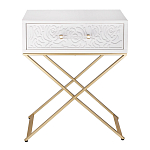 Приставной столик с выдвижным ящиком  White Table Carved Pattern варинант исполнения - 4 | Loft Concept в Рязани