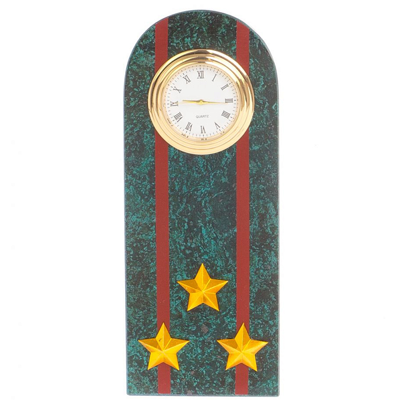 Часы подарочные погон полковник МВД из натурального камня Змеевик Military Clock Зеленый Красный Золотой Часы подарочные погон полковник МВД из натурального камня Змеевик Military Clock Зеленый Красный Золотой в Рязани | Loft Concept