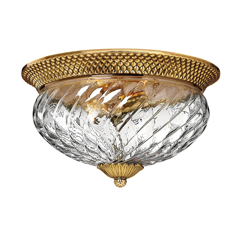 Потолочный светильник цвета латунь с прозрачным рифленым плафоном в форме чаши Hinkley Латунь Прозрачное Стекло в Рязани | Loft Concept 