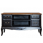 ТВ-тумба черная из массива березы с 4-мя ящиками и 2-мя полками в стиле прованс Vintage  варинант исполнения - 1 | Loft Concept в Рязани