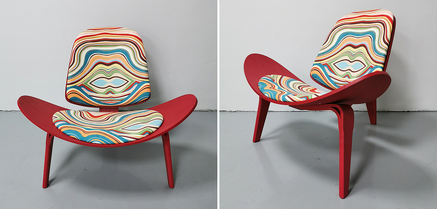 Дизайнерское кресло Shell Chair CH07 Ткань с цветным принтом Дизайнерское кресло Shell Chair CH07 Ткань с цветным принтом - Loft-Concept в Рязани