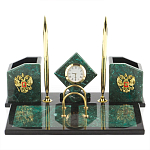 Настольный письменный набор из змеевика с часами и гербом Successful Leader варинант исполнения - 1 | Loft Concept в Рязани