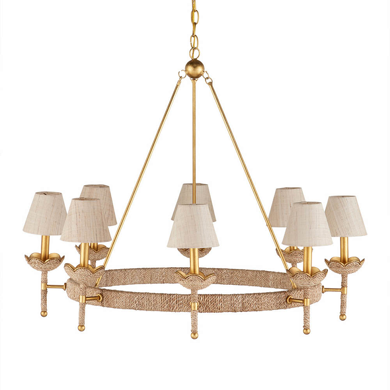 Люстра из кованого железа с отделкой плетеной веревкой и сусальным золотом Parisian Style Золотой Бежевый в Рязани | Loft Concept 