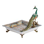 Блюдо квадратное с павлином на бронзовых ножках Eden Garden варинант исполнения - 2 | Loft Concept в Рязани