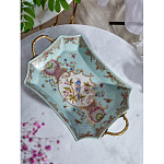 Блюдо прямоугольное из голубого фарфора с ручками и рисунком птиц и цветов Blue Garden варинант исполнения - 3 | Loft Concept в Рязани