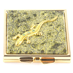 Зеркало двухстороннее квадратное из натурального камня Змеевик с декоративной вставкой в виде ящерицы Gold Stone Mirrors варинант исполнения - 2 | Loft Concept в Рязани