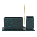 Настольный письменный набор с гербом России и часами из природного камня змеевик Successful Leader варинант исполнения - 3 | Loft Concept в Рязани