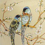 Настольная лампа бежевая с изображением птиц Slip Away варинант исполнения - 6 | Loft Concept в Рязани